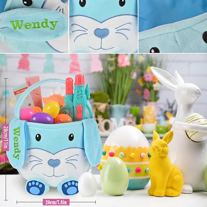 Personalized Easter Basket, PEMIRSAYO Easter Baskets for Kids Easter Bunny Baskets Custom Easter Basket Personalized Easter Gifts Toddler Easter Baskets Empty - Blue
