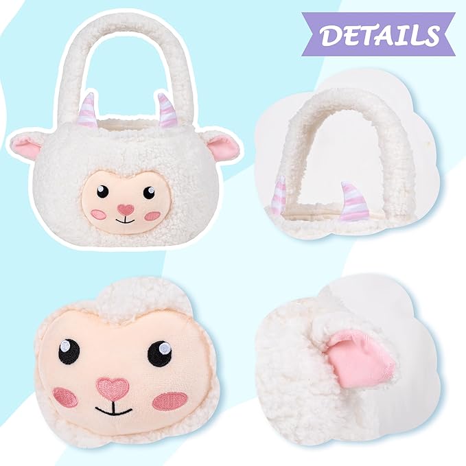 Sheep Easter Basket for Kids, Cute Plush Empty Bucket with small Ears and Handle Egg Hunt Tote Candy Bag Basket for Boys GirlsTeens Gift, Easter Decor White