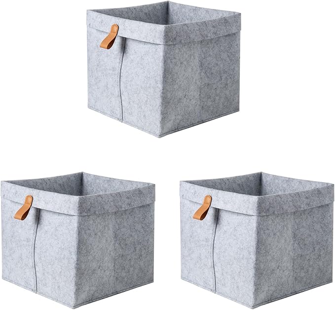 3X Nordic Felt Storage Basket Living Room Tea Table Sundries Storage Basket Cloth Felt Storage Box Bedroom Socks Grey