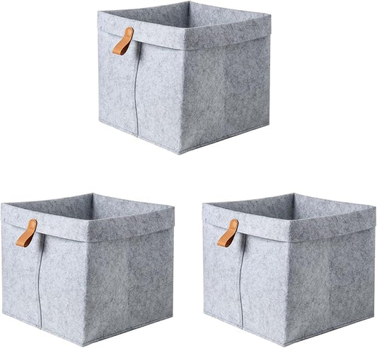 3X Nordic Felt Storage Basket Living Room Tea Table Sundries Storage Basket Cloth Felt Storage Box Bedroom Socks Grey