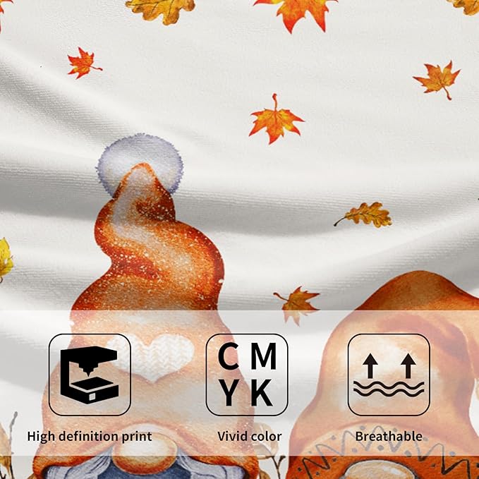 Hello Fall Gnome 2-Piece Autumn Maple Leaves Pumpkins Hand Fingertip Towels Orange White Buffalo Plaid Highly Absorbent Towels for Bathroom Kitchen SPA Gym 14"x28"