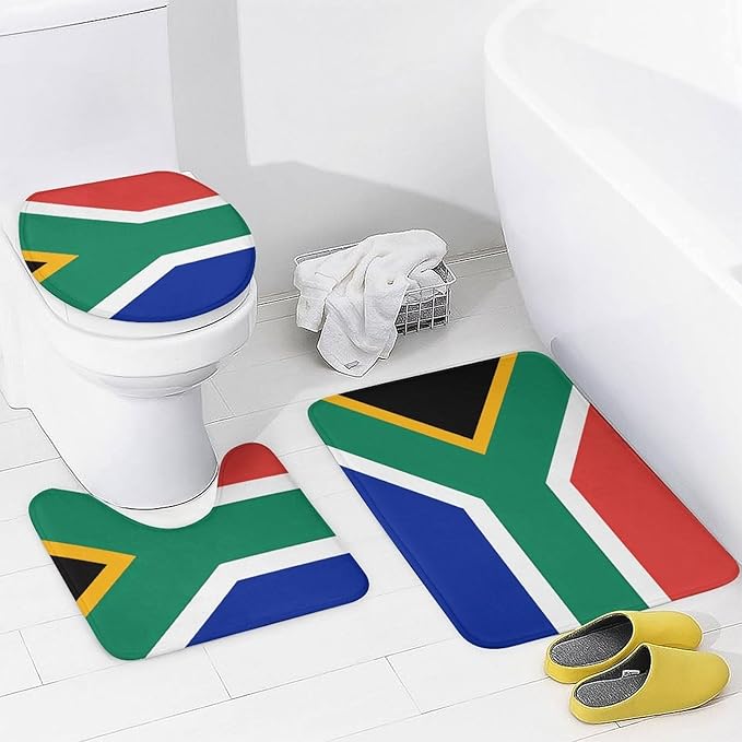 4 Piece Bathroom Rug Set with Shower Curtain, Non-Slip Bath Mat Toilet Cover Set, South Africa Flag Bathroom Rug Sets