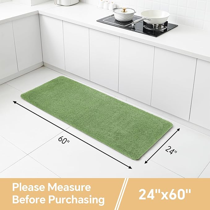 Hunter Green Bathroom Rugs Runner 24"x60" - Long Large Bath Mat, Soft Non Slip Absorbent Microfiber Bathroom Rug, Washable Plush Floor Mat - Perfect for Bedside, Kitchen or Vanity Area