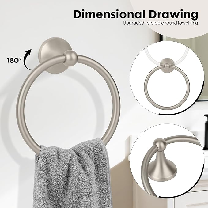 4 Piece Antique Bathroom Hardware Accessories Set Brushed Nickel,24 Inch Towel Bar Set,Towel Rack,Bathroom Towel Holder Set