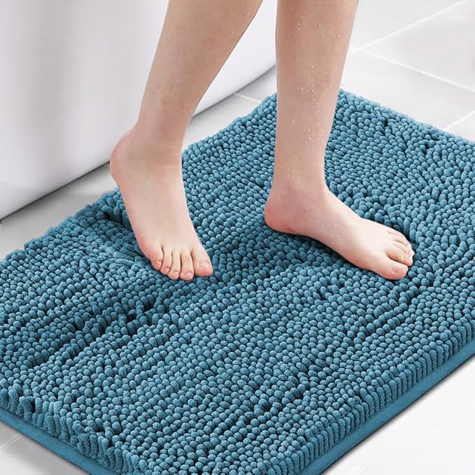 H.VERSAILTEX Bath Mat Bathroom Rug Bath Rugs for Bathroom Non Slip Bath Mats Extra Thick Chenille Rug 17" x 24" Absorbent Soft Shaggy Washable Dry Fast Plush Rugs for Bathtubs - Dark Teal