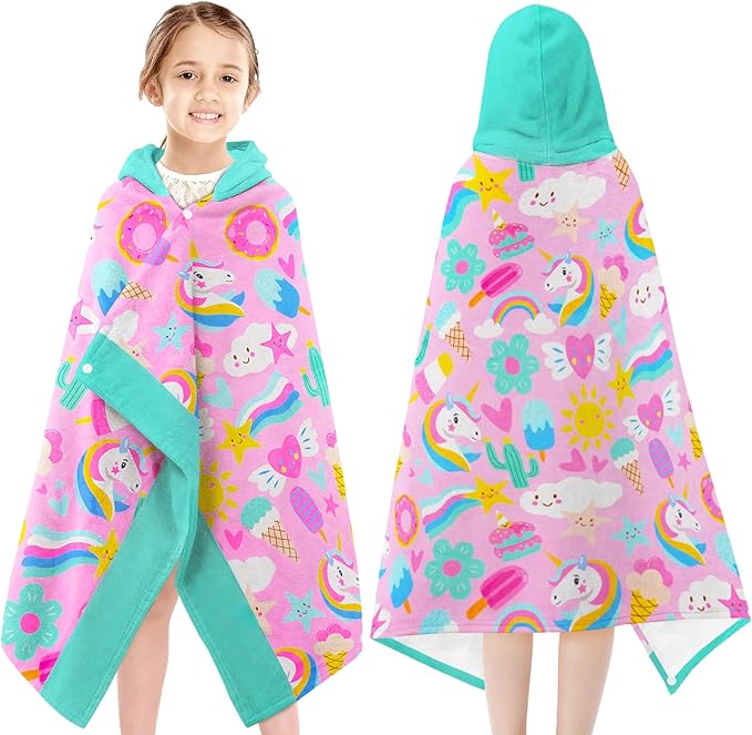 Hooded Towels for Kids- Ultra Soft 100% Cotton Pink Unicorn Toddler Hood Bath Towels/Pool Terry Towel Beach Poncho Wrap Absorbent Cute Bath & Swim Wrap for Boys & Girls 3-10 Years Beach Essentials