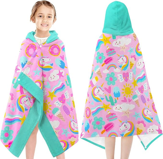 Hooded Towels for Kids- Ultra Soft 100% Cotton Pink Unicorn Toddler Hood Bath Towels/Pool Terry Towel Beach Poncho Wrap Absorbent Cute Bath & Swim Wrap for Boys & Girls 3-10 Years Beach Essentials