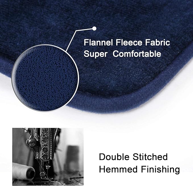 H.VERSAILTEX Bath Mat Memory Foam Set Bathroom Rug Set Flannel Velvety Bath Mat Luxury Extra Soft and Absorbent Non Slip Rugs for Bathroom/Bedroom Washable(Curved Set 24"x 36" Plus 20"x 24"U, Navy)