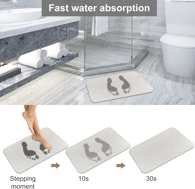 2 Pack Diatomaceous Earth Shower Mat, Stone Bath Mat, Nonslip Super Absorbent Fast-Drying Hard Bath Mat for Bathroom Shower Floor, 24 x 16 inch, Pallid Wave Design