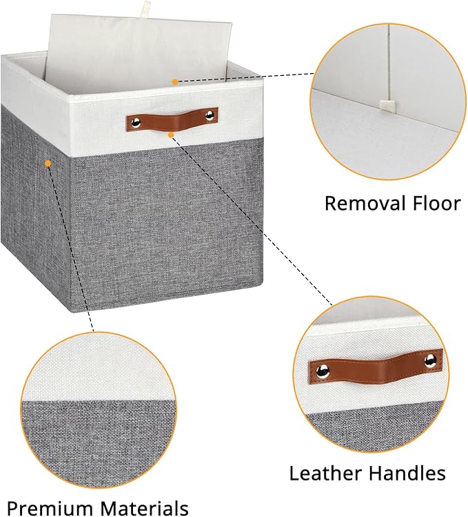 HNZIGE Fabric Storage Cubes, Set of 4, Foldable Cube Organizers for Shelves, Home,Decorative Bins for Organizer Home Toy Nursery Closet(White Gray)