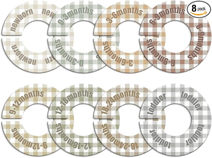 WSICSE Baby Closet Dividers,Round Baby Clothes Dividers for Closet Nursery Closet Organizer & Decor for Sorting 8 Designs Fits 1.5" Rod