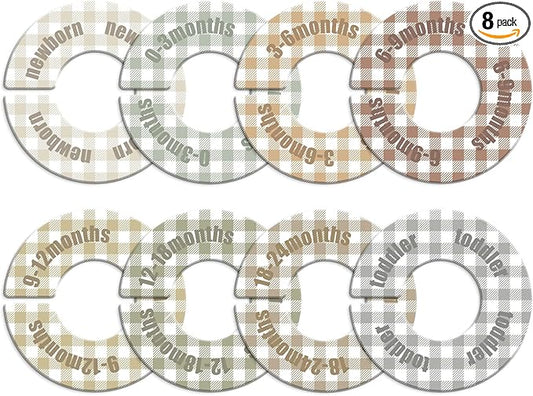 WSICSE Baby Closet Dividers,Round Baby Clothes Dividers for Closet Nursery Closet Organizer & Decor for Sorting 8 Designs Fits 1.5" Rod
