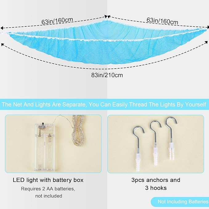 Unicorn Castle Stuffed Animals Net or Hammock Kids Toy Storage Organizer with LED Light Hanging Corner Stuffed Animals Holder Kids Girls Room Decor,Blue,XLarge (Pack of 1)