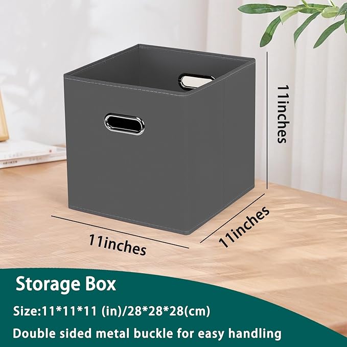 Foldable cube storage bins, Fabric Storage Box Cubes Organizer Baskets with Dual Handles for Home Organizer,Nursery,Shelves,Closet,Set of 10,(Grey)