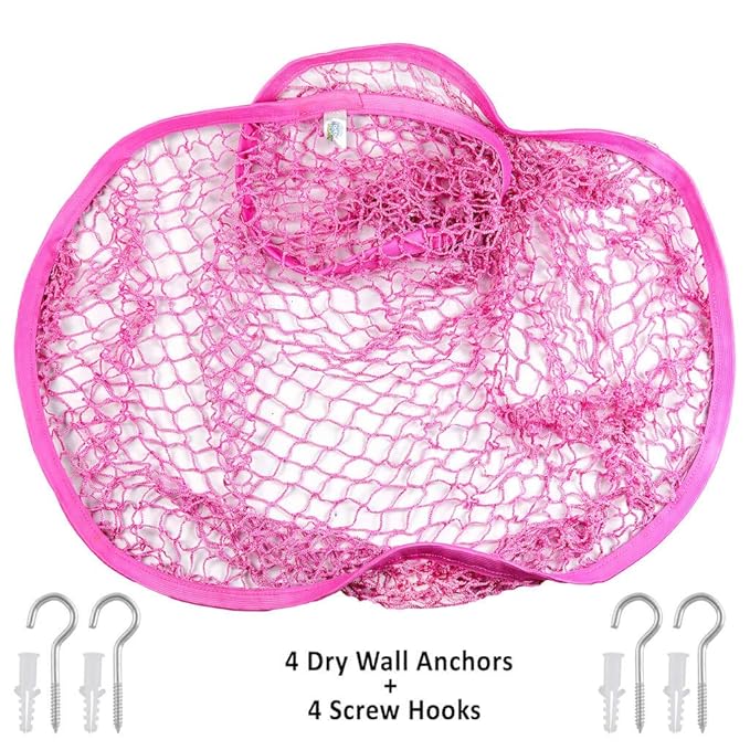 Baby Buddy Stuffed Animal Hammock Storage Net - Corner Space-Saving Toy Organizer for Nursery and Kids Bedroom Organization, Holds 25 Pounds, Easy Wall Mount, Pink