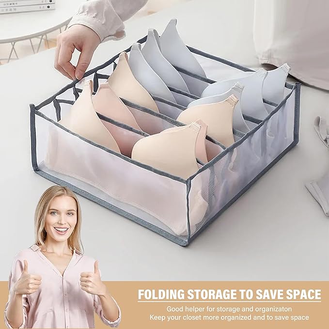 Wardrobe Clothes Organizer, Set of 2 Foldable Underwear Storage Boxes, Closet Divider Organizers for Bras Panties Scarves, Dorm Room Essentials for Girls