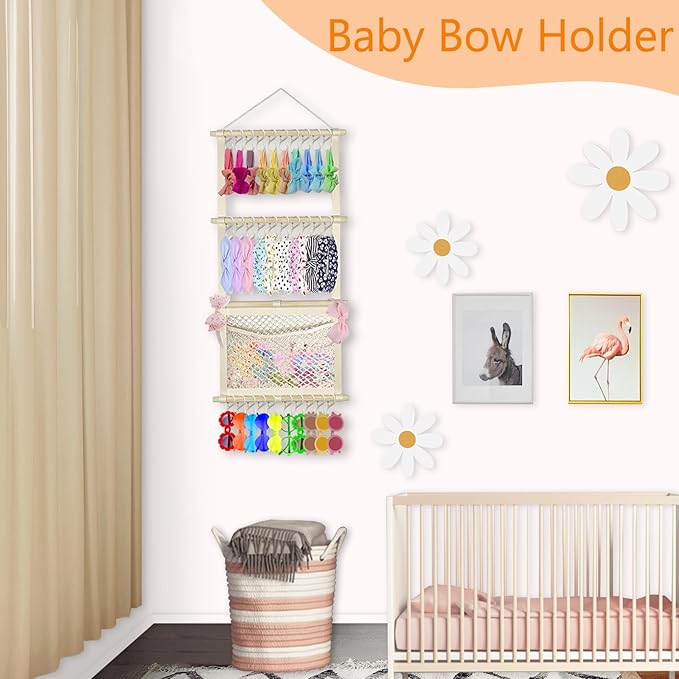 Headband Holder Bow Organizer for Girls, Large Capacity Bow Holder Hair Accessories Organizer Wall Hanging Decor for Baby Girl Toddler Room