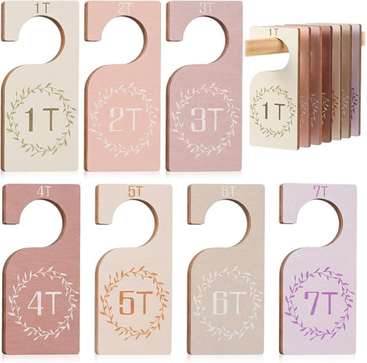 Patelai 7 Pcs Wooden Baby Closet Dividers for Clothes Organizer 1T to 7T Hanger Closet Dividers Nursery Organization for Home Baby Kids Newborn Infant Clothes (Earth Tone)