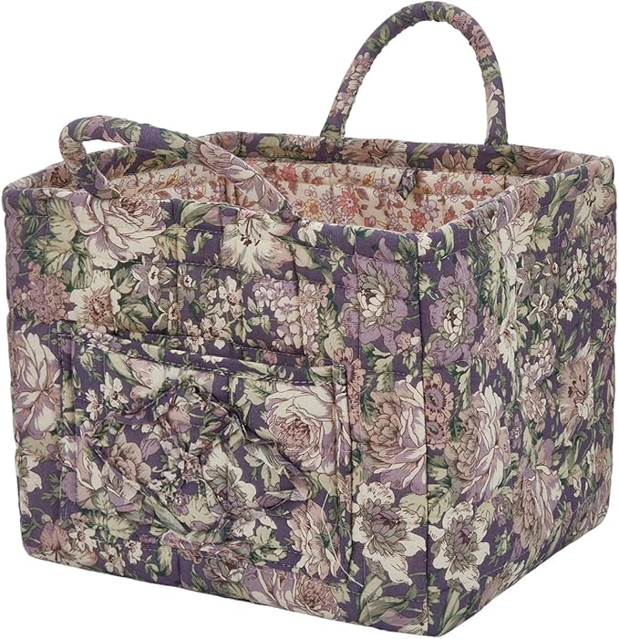 Boho Fabric Storage Basket, Large Capacity Laundry Basket, 12.2'' x 10.23'' x 10.23'' Collapsible Laundry Hamper with Easy Carry Handles (D Multi-Color 19, L)