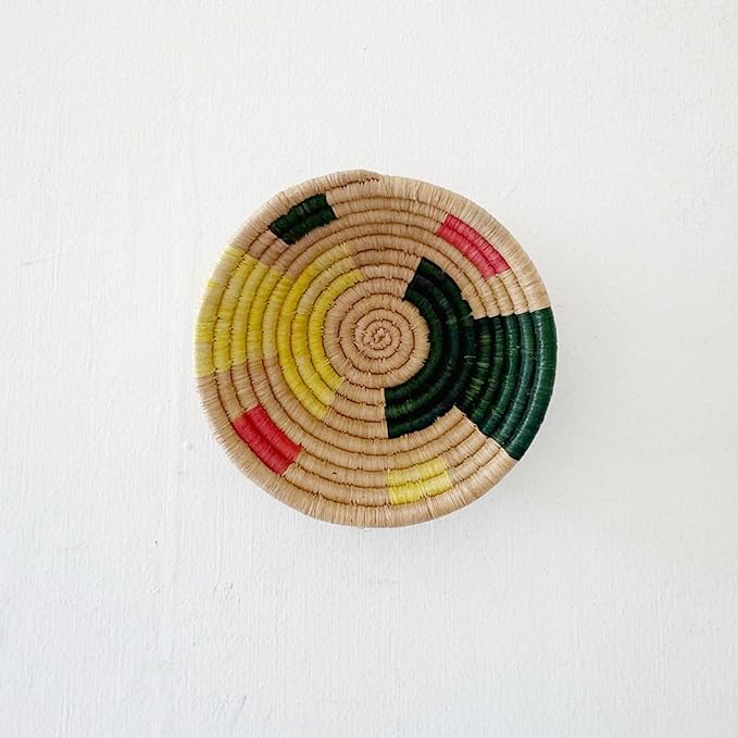 Mini African Basket- Kangati/Rwanda Basket/Raffia & Sweetgrass Woven Basket/Pink, Yellow, Green