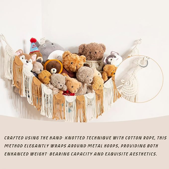 Stuffed Animal Hammock Hanging Net Organizer for Children's Room Stuffed Animal Toy Hammock for Teddy net Corner Hanging Toy Net for Bedroom