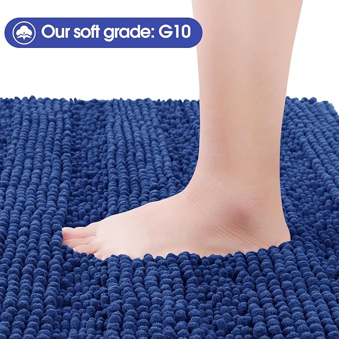 ACCUMTEK Extra Long Striped Denim Blue Bathroom Rug Mat 70"x24" Ultra Soft, Non Slip Chenille Bath Rugs, Absorbent Plush Shaggy Bath Mats for Bathroom, Bedroom, Kitchen, Shower, Tub