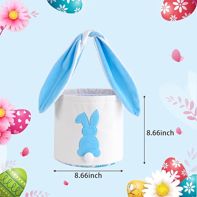 MONOBLANKS Easter Bunny Basket Bags Carrying Gift and Eggs Hunt Bag,Rabbit Canvas Toys Bucket Tote (A-Blue)