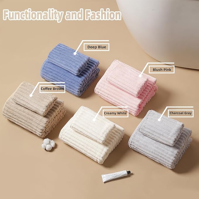 10 PCS Rainbow Coral Fleece Towels Set 5 (60×40in + 30×13in) - Super Absorbent,Extra Large Size, Cost-Effective(Milk White, Deep Blue, Coffee, Pink, Gray)