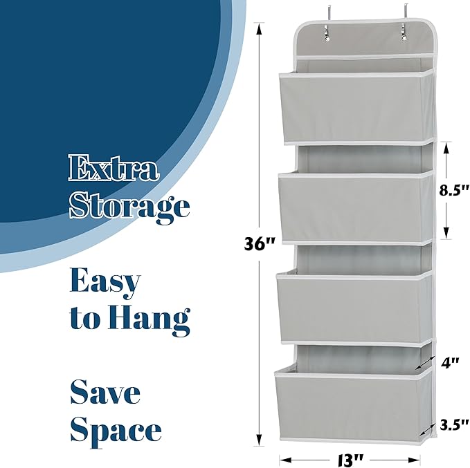 Simple Houseware 4 Pocket Over the Door Wall Mount Hanging Organizer, Grey