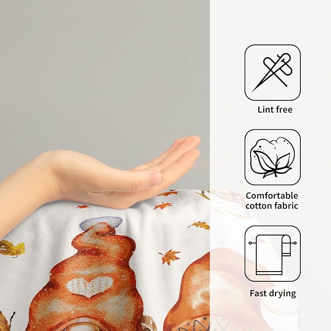 Hello Fall Gnome 2-Piece Autumn Maple Leaves Pumpkins Hand Fingertip Towels Orange White Buffalo Plaid Highly Absorbent Towels for Bathroom Kitchen SPA Gym 14"x28"