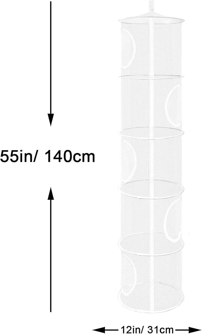 Hanging Mesh Stuffed Animal Storage Hammock Net, Foldable Large Toy Storage Organizer 5 Compartments Net for Stuffed Animals wall storage for Boys, Girls, Gloves, Hats, Socks（white）