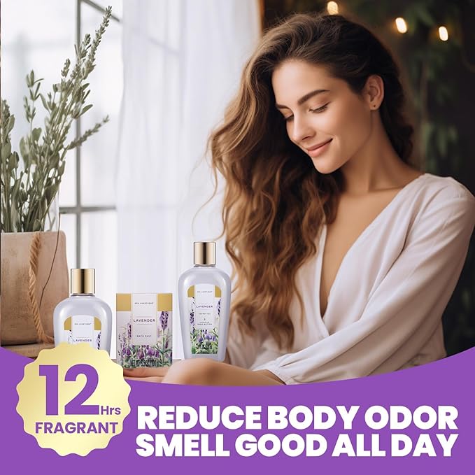 spa luxetique Spa Gifts for Women, Gift Basket, 8 Pcs Lavender Bath Sets with Bubble Bath, Lotion Sets, Birthday Anniversary Gifts for Her, Self Care Kit, Mothers Day Gift for Mom