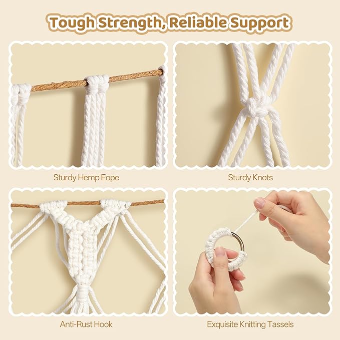 Yecaye 60 IN Stuffed Animal Net Hammock Large, Hanging Stuffed Animal Storage with Handmade Macrame Tassels, Net for Stuffed Animals Corner Large for Nursery Living Room Wall Decoration, Cream White