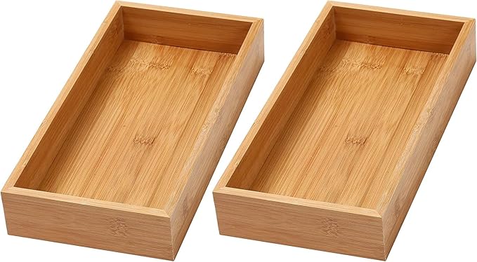 YBM Home Bamboo Drawer Organizer Storage Box for Kitchen Drawer, Junk Drawer, Office, Bedroom, Children Room, Craft, Sewing, and Bathroom, 2 Pack 6x15x2 inch