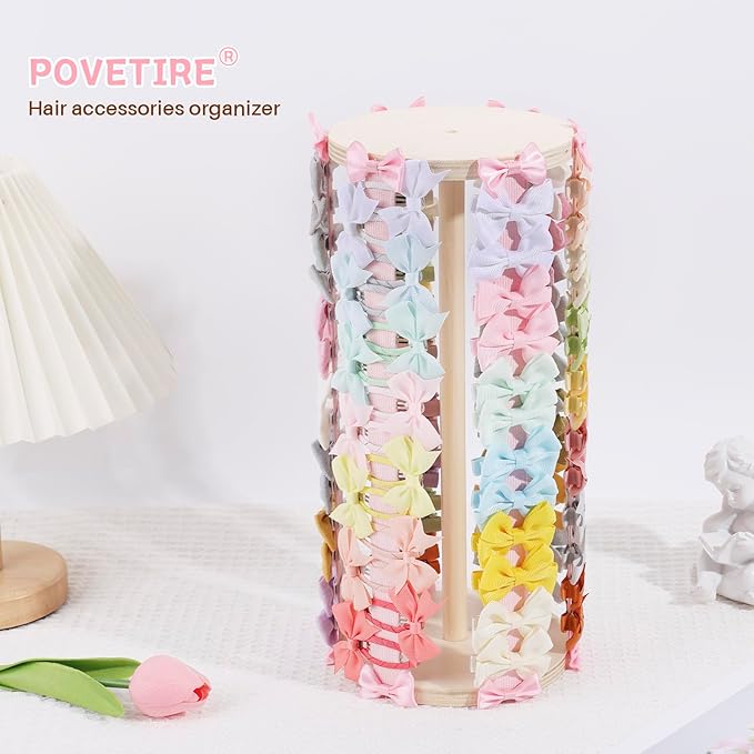 POVETIRE Hair Bow Holder for Girls,Pink Hair Clip Organizer,360 Rotation Hairbow Organizers Rack Display Decors Baby Nursery Toddler Girls Room