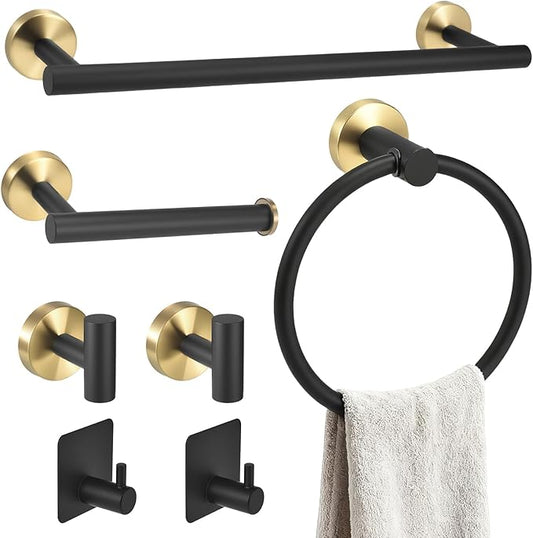 7 Pcs Bathroom Hardware Accessory Set, Stainless Steel Towel Racks for Bathroom, Black and Gold Bathroom Accessories，Modern Luxury Bathroom Towel Holder & Toilet Paper Holder