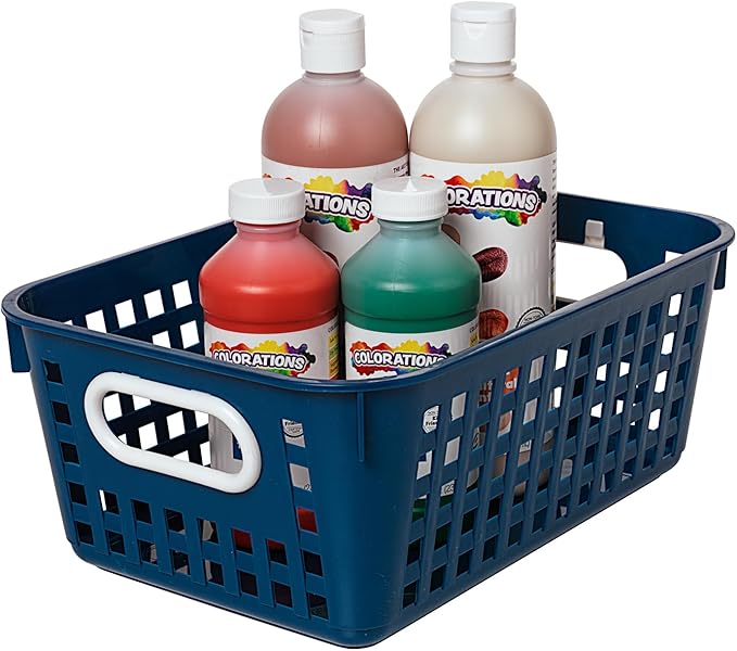 Really Good Stuff Medium Plastic Book Baskets, 11" x 7.5" x 4.5", 4 Pack, Cool & Calm Group Colors, Versatile Storage Solution for Classroom, Home, and Office, Toy Storage, Multi-Purpose