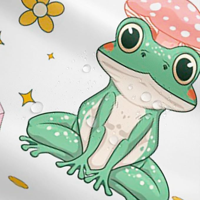 Green Frog Shower Curtains Pink Mushroom Shower Curtain For Bathroom Kawaii Tree Frog Bathroom Decor Curtain Cute Mushroom Frog Animals Farmhouse Bath Curtains Waterproof Mushroom Decor 72" W x 78" L
