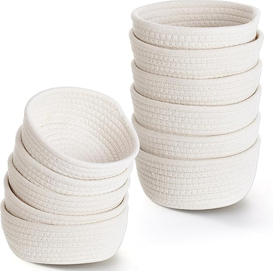 Yinkin 12 Pack Small Storage Basket Cute Natural Cotton Rope Woven Basket Tiny Boho Decorative Toy Storage Bin Gift Baskets for Home Organizing, Closet, Shelf, Nursery, Bathroom(Round,Beige)