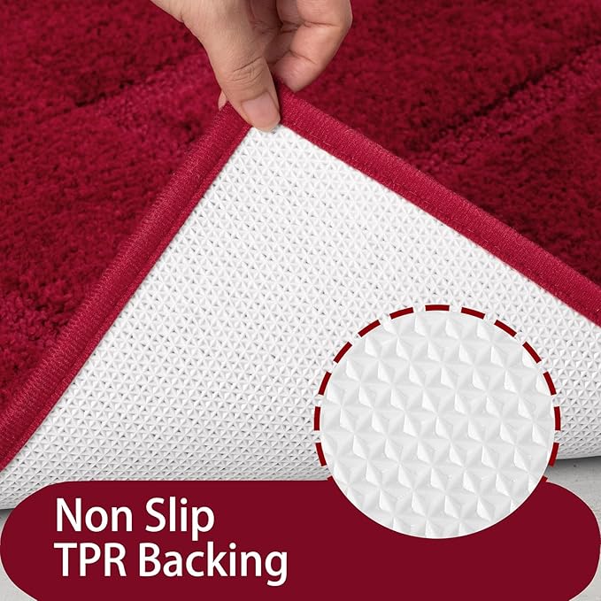 HOMORE Bathroom Runner Rug 24x60 Inch, Soft and Absorbent Bath Runner Rug, TPR Backing Non Slip Bath Mat, Washable Plush Bath Rugs for Bathroom Floor Shower Tub Sink Christmas Decor, Wine Red
