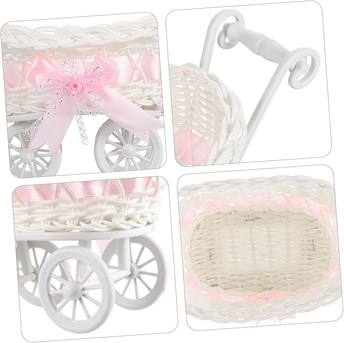 Cute Home Decor Multi-functional Candy Basket Rattan Cart Shape for Boys and Girls Baby Shower Favors