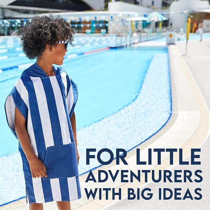 Dock & Bay Poncho with Hood - for Kids - Super Absorbent, Quick Dry - Includes Bag - Cabana - Whitsunday Blue, Medium (Age 7-10)