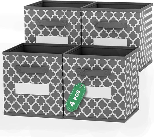 homyfort Cube Storage Organizer Bins - Fabric Storage Cubes Bin Foldable Baskets Square Box for Shelf, Nursery, Cabinet, Clothes, Toys, Set of 6 (Grey2, 13 inch-4Pack)