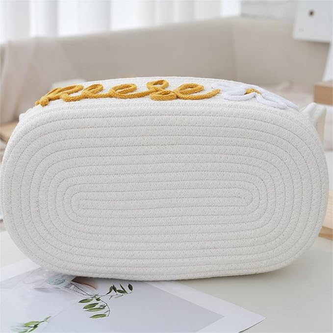 Personalized Baby Name Basket with Handles,Custom Diaper Caddy Cotton Rope Basket,Baby Stuff Organizer Storage Bin for Nursery Toy Room Bedroom Bathroom (L)