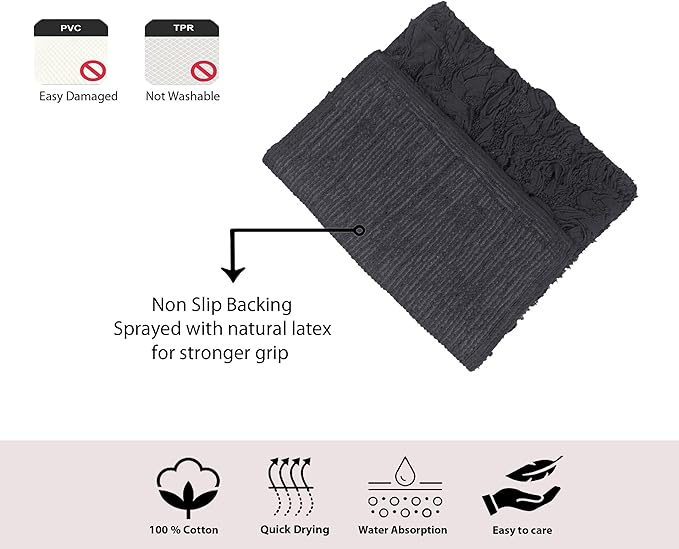 Home Weavers Bell Flower Collection 100% Cotton Tufted Bath Rugs, Extra Soft and Absorbent Bath Rugs, Non-Slip Bath Mats, Machine Washable, Bath Mats for Bathroom Floor and Tub, 21"x54" Runner, Gray