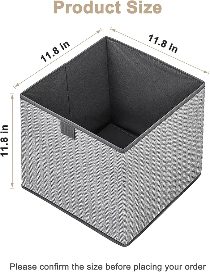 Storage Baskets, 11.8-Inch Woven Fabric Bins, Storage Cubes with Reinforced Handles, Organizer Bins for Closet Shelves, Foldable, for Toys, Clothes (2PCS/Grey-11.8*11.8*11.8inch)