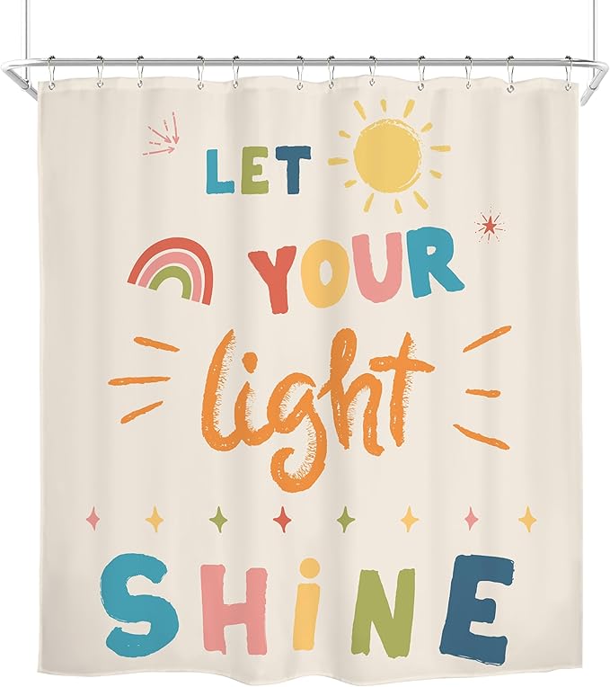 Homewelle Kids Quotes Shower Curtain Inspirational Colorful Cartoon Classical English Letter Let You Light Shine Lovely Sun Classic 72Wx72H Inch for Child Waterproof Polyester Fabric Bathroom Bathtub