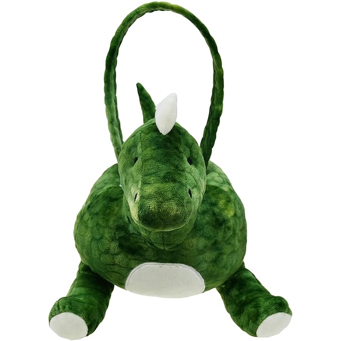 DearSun Exquisite Embroidery ! Personalized Easter Egg Hunting Basket 3D Plush Dinosaur Basket Candy Gift Bucket with Embroidery Name (Green Plush Dinosaur Basket)
