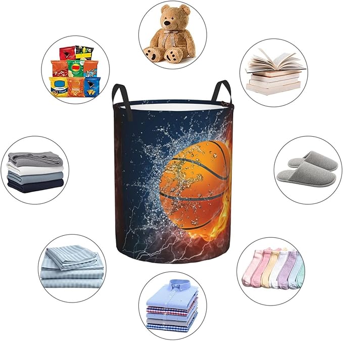 Sport Basketball Ball Round Laundry Hamper Storage Basket Toys Clothes Organizer Bin For Home Bathroom Bedroom Dorm Nursery, 38l