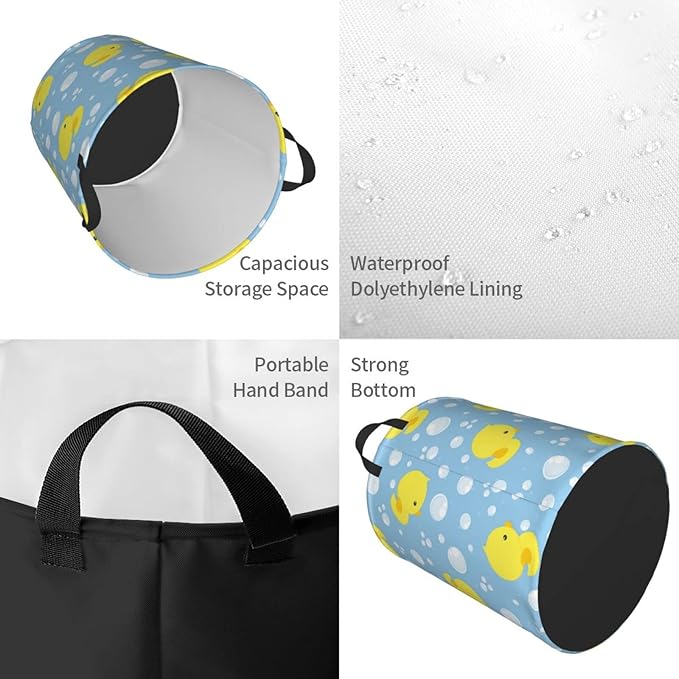 38L Round Laundry Hamper Cute Rubber Ducks Storage Basket Waterproof Coating Organizer Bin For Nursery Clothes Toys